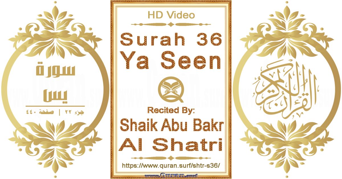 Surah 036 Ya Seen || Reciting by Shaik Abu Bakr Al Shatri